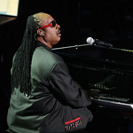 Stevie Wonder at the piano.